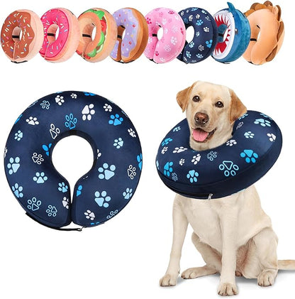 BEAUTYZOO Dog Cone Alternative After Surgery for Large Medium Small Dogs, Soft Inflatable Cone Collar for Dogs Cats, Pet Neck Donut E Collar Dog Recovery Collars to Stop Licking, Navy Blue Paw L