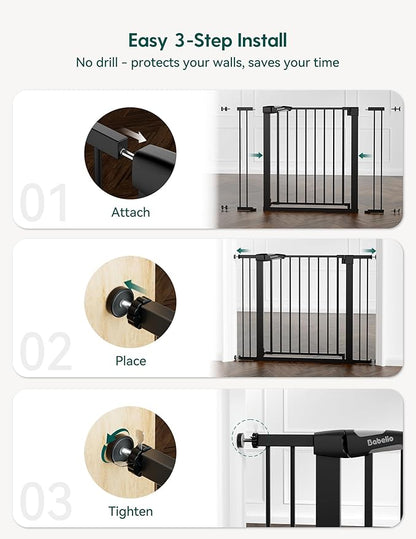 Babelio Baby Gate for Doorways and Stairs, PressGuard P7 Auto Close Dog Gate, 36" Tall Easy Install Pressure Mounted, fits for 29-43" Doorway, Safety Gate Door for Child and Pet, Black