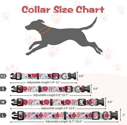 Kazazoo Dog Collar Cute and Soft Nylon Puppy Collar Girl, Adjustable Dog Collars for Medium Large Dogs, Blue and Pink Flowers-L