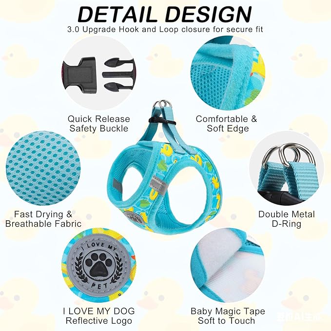 BEAUTYZOO Small Dog Harness and Leash Set,Step in No Choke No Pull Soft Mesh Dog Harnesses Reflective for Extra-Small/Small Medium Puppy Dogs and Cats,BlueDuck S