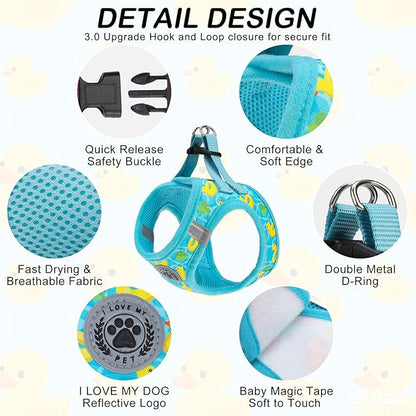 BEAUTYZOO Small Dog Harness and Leash Set,Step in No Choke No Pull Soft Mesh Dog Harnesses Reflective for Extra-Small/Small Medium Puppy Dogs and Cats,BlueDuck M