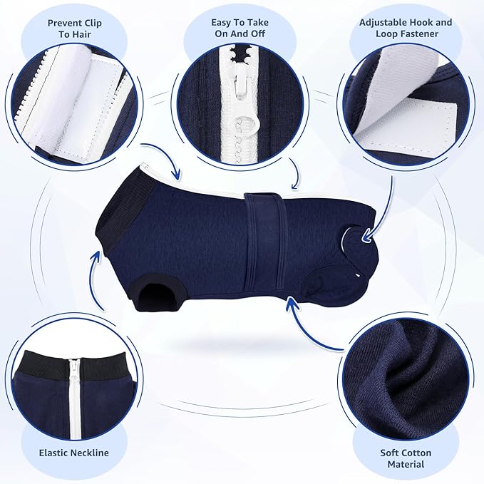 Lukovee Recovery Suit for Dogs, Zipper-On Onesie for Female Male Dog, Abdominal Wounds Cone E-Collar Alternative, Prevent Licking Spay (M, Dark Blue)