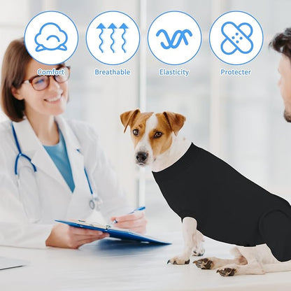 2 Packs Breathable Cotton Dog Recovery Suit for After Neuter Spay Abdominal Wounds Protector, Professional Anti-Licking Onesies for Male Female Pets Surgery Bandages, 2XL Black Grey Pure