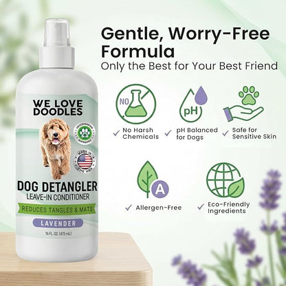 We Love Doodles Dog Detangler Spray - Leave-in Conditioner for Dogs - Dog Detangling Spray - Dematting Spray for Dogs - Tangle Remover - Made in The USA (Lavender)