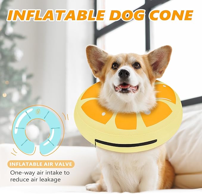 Inflatable Dog Cone Collar to Stop Licking, Soft Neck Donut Collar After Surgery, Adjustable Recovery Cone for Small Medium Large Dogs (Orange,XS)