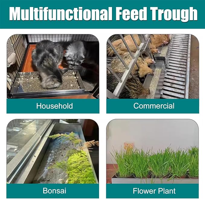 Animal Water Trough Outdoor 8 15 23 35 39 in, Pigeon Chicken Duck Goose Rabbits Hay Feeder, Stainless Steel Small Feeding Trough Set for Livestock/Poultry(H 6cm(2 2/5"),L 70cm (27 1/2"))