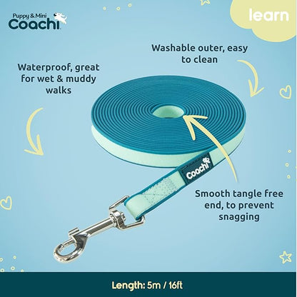 Coachi Puppy & Mini Waterproof Training Line 5m - Safe Outdoor Recall Training, Dog & Puppy Socialisation, Lightweight, Prevents Chasing. Suitable for Puppies and Small Dogs