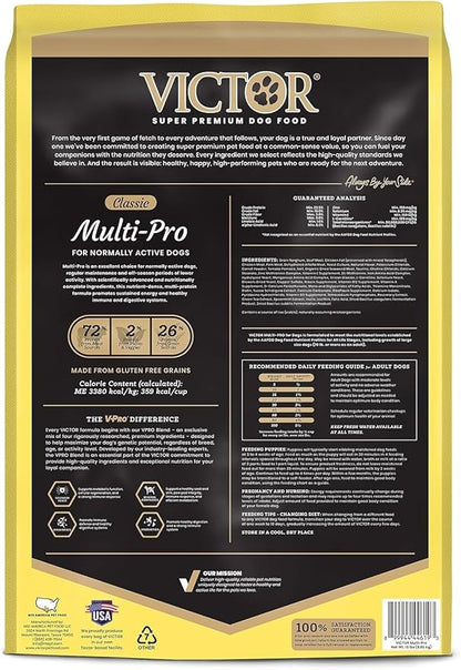 Victor Super Premium Multi-Pro Dry Dog Food Gluten Free with Beef, Chicken and Pork Protein for Normally Active Dogs All Breeds and Life Stages, 15 lb