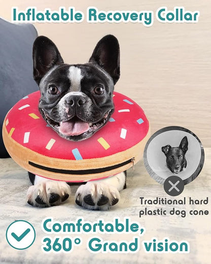 Inflatable Dog Pillow Cone Collar After Surgery, Donut Soft Neck Cone for Golden Retriever & German Shepherd Extra Large Dogs, etc, Recovery E Collar to Stop Licking Pink Donut