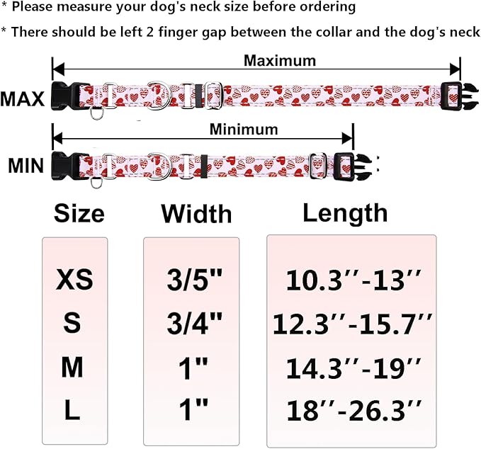 Valentines Reflective Martingale Collar for Dogs with Quick Release Buckle Cute Girl No Pull Dog Collars (Red Heart, Small)