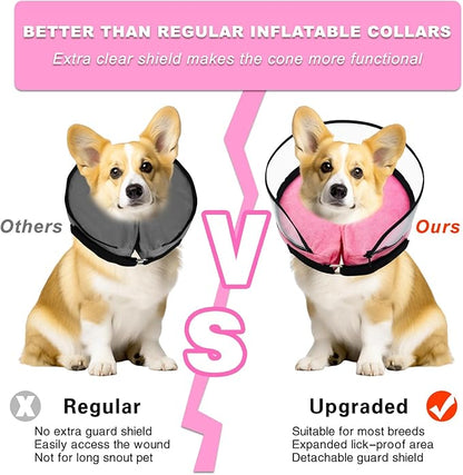 MRSOHRET Dog Cone, Dog Surgery Collar, Inflatable Cones for Small Medium Large Dogs, Pink Recovery Collar, Does not Impede Vision (XL Pink)