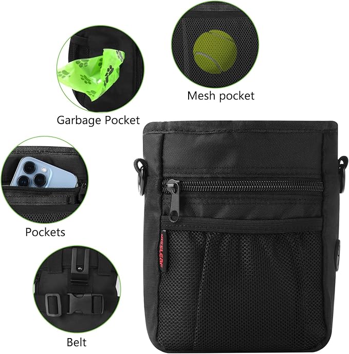 kissleaf Dog Treat Pouch with Magnetic Closure, Treat Pouches for Pet Training, Large Dog Treat Training Pouch and Dog Clicker, Dog Training Treat Pouch Built-in Poop Bag Dispenser, Hands-Free Snack