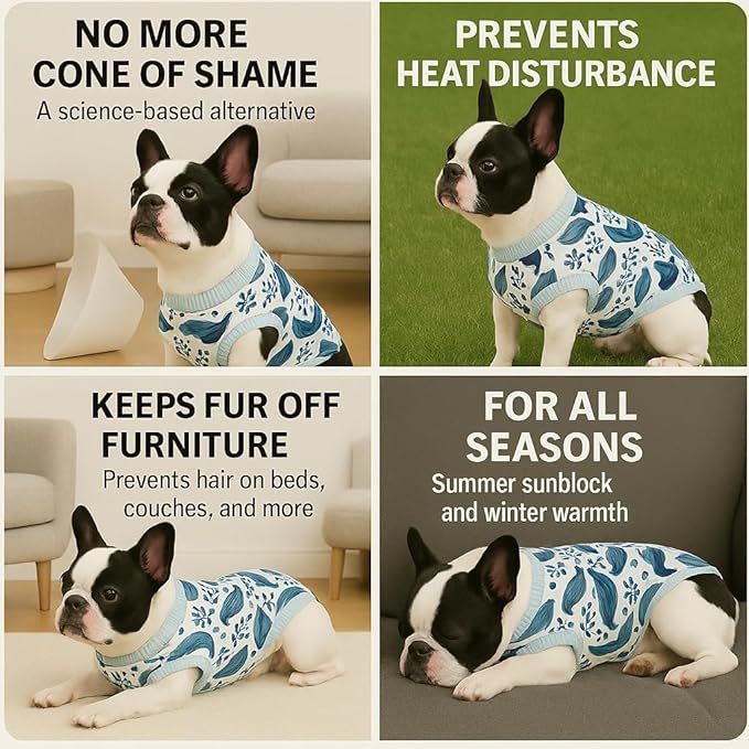 PetWarm Dog Onesie After Spay, Dog Surgery Suit, Cone of Shame Alternatives, Pet Surgical Recovery Pajamas Suit Female Male Pet Onesie for Spay Neuter, Marine Animal Patterns, Blue, S
