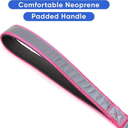 Pawtitas 6 FT Padded Dog Leash with Comfortable Neoprene Padding Handle - Pink Lead | Medium Reflective Dog Leash with Highly Reflective Band Perfect for Medium and Large Dogs and Puppies.