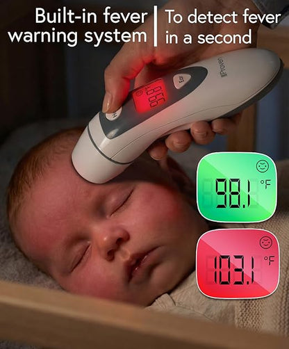 iProven Digital Thermometer for Adults Kids and Baby - Ear and Forehead 2-in-1, 1 Second Reading, Fever Alarm with Color Indicator, 20 Memory Recall - Medical Infrared Thermometer For The Whole Family