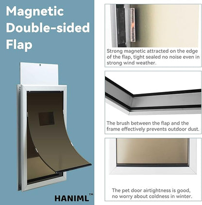 Giant Dog Door for Exterior Doors: Heavy Duty Aluminum Doggie Door, Extreme Weather Doggy Door for Large and Extra Large Dogs Up to 220 lbs, Dual Flap Insulated Dog Door, Lockable