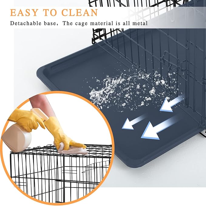 Pet Dog Crate, 36 Inches Metal Wire Large Dog Cage Double Door Folding Dog Kennel with Divider Panel, Leak-Proof Plastic Pan, Indoor Outdoor Pet Crates for Small Medium Breed Dogs Animals