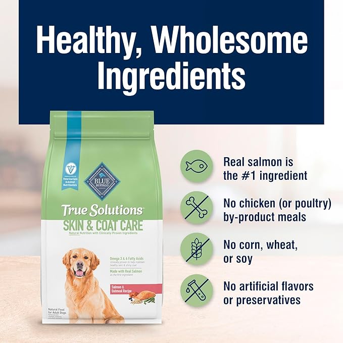 Blue Buffalo True Solutions Skin & Coat Care Natural Dry Dog Food for Adult Dogs, Salmon, 4-lb. Bag