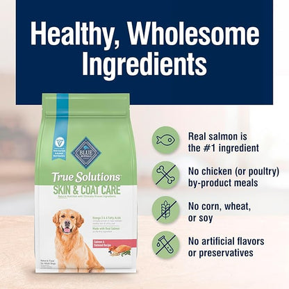 Blue Buffalo True Solutions Skin & Coat Care Natural Dry Dog Food for Adult Dogs, Salmon, 4-lb. Bag