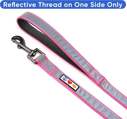 Pawtitas 6 FT Padded Dog Leash with Comfortable Neoprene Padding Handle - Pink Lead | Medium Reflective Dog Leash with Highly Reflective Band Perfect for Medium and Large Dogs and Puppies.