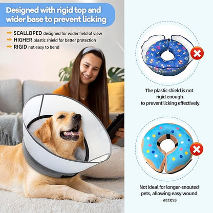 2-in-1 Upgraded Inflatable Dog Cone Collar with Detachable Anti-Licking Shield, Soft Adjustable Elizabethan Collar for Dogs After Surgery (XL, Grey)