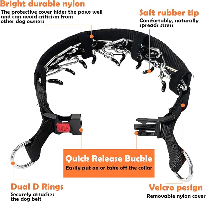 Dog Training Collar, Stainless Steel with Soft Rubber Cap, Adjustable with Quick Release Buckle (M)