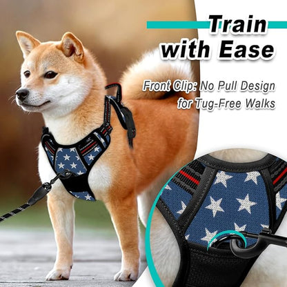 BARKBAY Dog Harness No Pull Mesh for Medium Dogs - Adjustable, Reflective, Comfortable, No Choke, Heavy-Duty - Perfect for Outdoor Training, Walking, and Hiking - Strong & Durable - M & Blue Star Mesh