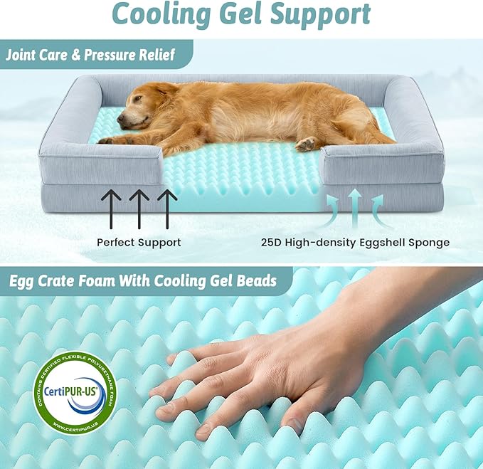 Cooling Dog Bed for Medium Small Size Dogs, Q-Max >0.4 Summer Cool Pet Bed, Orthopedic Foam Dog Sofa with Sides, Bolster Anti-Slip Couch with Washable Removable Cover, M 30x20x6 inch, Blue