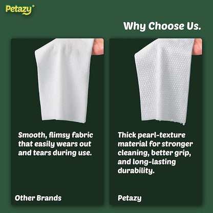 Petazy Dog Wipes for Paws and Butt – 400 Count (8x8in) Hypoallergenic, Deodorizing Pet Wipes for Dogs and Cats | Extra Large, Plant-Based, Chamomile Scented | Includes 4 Grooming Glove Wipes