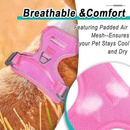 BARKBAY Dog Harness No Pull Mesh for Small Dogs - Adjustable, Reflective, Comfortable, No Choke, Heavy-Duty - Perfect for Outdoor Training, Walking, and Hiking - Strong & Durable - XS & Pink Mesh
