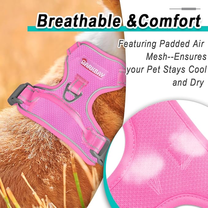 BARKBAY Dog Harness No Pull Mesh for Small Dogs - Adjustable, Reflective, Comfortable, No Choke, Heavy-Duty - Perfect for Outdoor Training, Walking, and Hiking - Strong & Durable - S & Pink Mesh