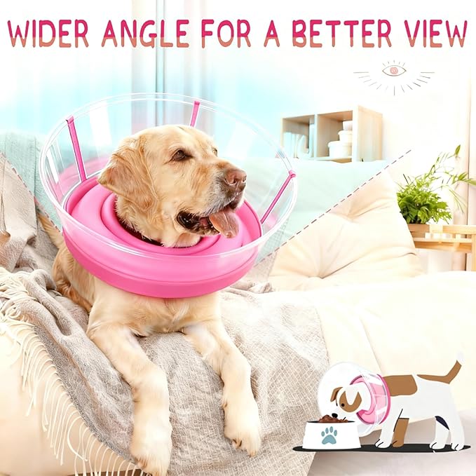 2-in-1 Soft Inflatable Dog Cone Collar Alternative with Enhanced Anti-Licking Guard Shield, Dog Collar After Surgery, Adjustable Recovery Cones for Large Medium Small Dogs and Cats (Pink, M)