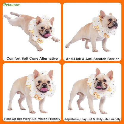 PetWarm Dog Recovery Collar, Recovery Collar for Dogs, Lightweight Soft Flower Design, Comfortable Neck Protector Helps Discourage Licking, Post-Visit Protective Collars, Monkey Print, Yellow, L