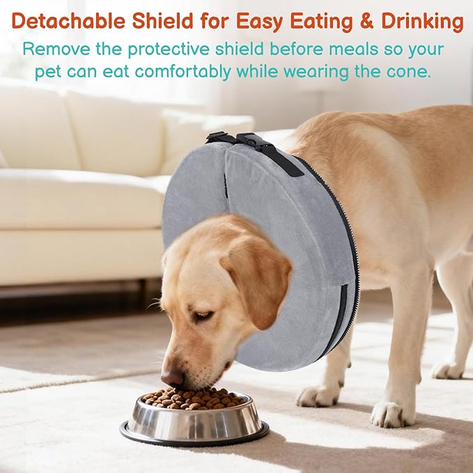 Sponge Dog Cone After Surgery, No Inflation Required Dog Donut Collar to Stop Licking, Inflatable Cone Alternatives for Medium Pets, Soft Recovery Collar with Protective Shield (Grey, S)