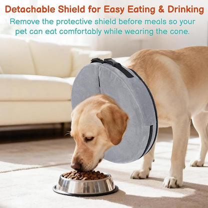 Sponge Dog Cone After Surgery, No Inflation Required Dog Donut Collar to Stop Licking, Inflatable Cone Alternatives for Medium Pets, Soft Recovery Collar with Protective Shield (Grey, S)