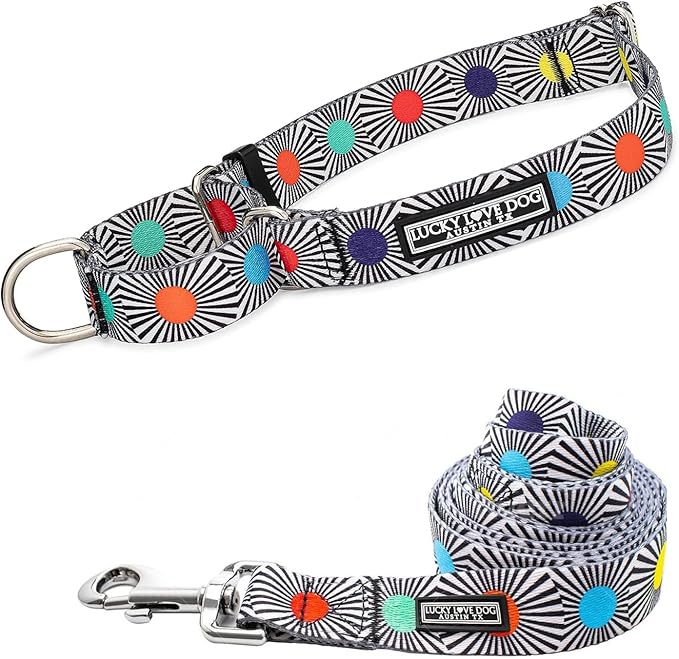 Lucky Love Dog, Adjustable Fun Style Martingale Collar for Dogs, Comfy & Bright Color, Premium No Slip Dog Collar - (Medium, SOCO Mart - Combo)