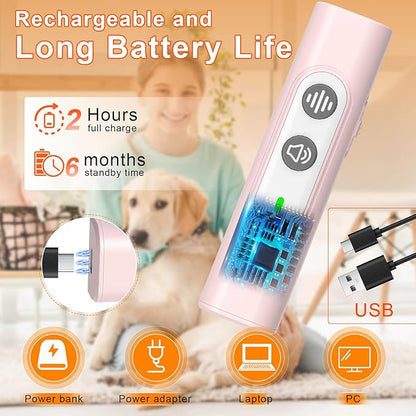 Anti Barking Device for Dogs - Dog Bark Deterrent Devices for Stopping Bad Dog Behavior - Ultrasonic Dog Bark Deterrent, Refuse to Shout and Slap - Best Anti Barking Device Rechargeable（Pink）