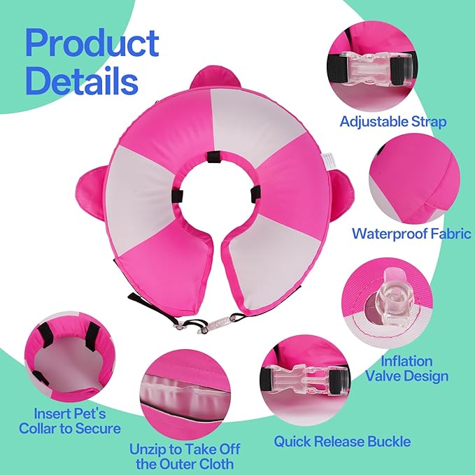 MIGOHI Soft Dog Pillow Donut Collar - Inflatable Alternative to Plastic Cone After Surgery,Adjustable Recovery E-Collar for Medium Dogs, Prevents Licking, Post-Surgical Spay Care(Large, Rosepink)