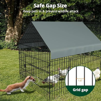 PawGiant Chicken Coop, Chicken Run Pen for Yard with Cover Outdoor Metal Portable Chicken Tractor Cage Enclosure Crate Outside for Small Animals Duck Rabbit Hen 130"×40"×40"