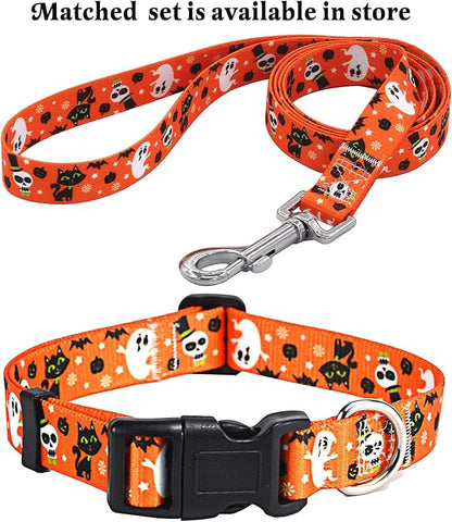 Mihqy Halloween Dog Collar - Pumpkin Bat Ghost Pattern - Adjustable for Small Medium Large Dogs(Halloween,S)