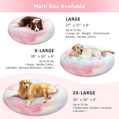 WESTERN HOME WH Calming Dog & Cat Donut Cuddler, Anti-Anxiety Warming Cozy Soft Round Bed, Fluffy Faux Fur Plush Cushion for Small Medium Dogs and Cats