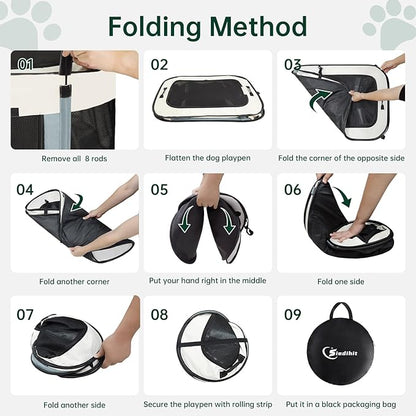 Dog Playpen,Cat Pet Puppy Pen,Portable Playpens for Dogs Indoor Outdoor Travel Camping Use,Foldable Dog Kennel Tent Crate for Rabbit Small Animals with Carrying Case (Grey, Medium)