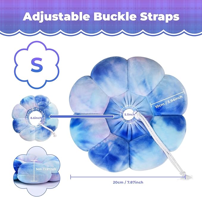 Flower Cat Cone, Uadonile Adjustable Cat Cone Collar, Soft Dog Elizabethan Collar Recovery E Collar After Surgery, Recovery E-Collar for Kittens/Puppies and Cats Recovery(Tie-dye Purple Blue, S)