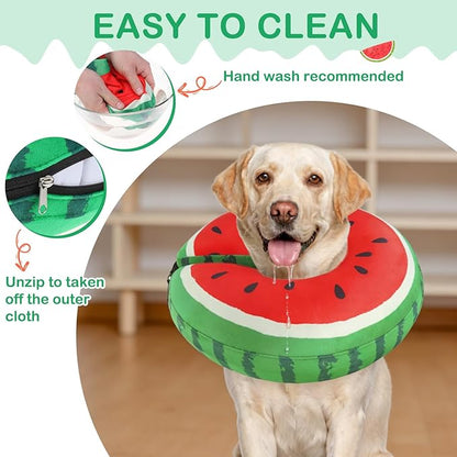 SCENEREAL Dog Cone Alternative After Surgery Donut Collar, Soft Pet Recovery Pillow Collar for Medium Large Dogs, Inflatable Adjustable Neck Collars to Prevent Licking, Watermelon XL
