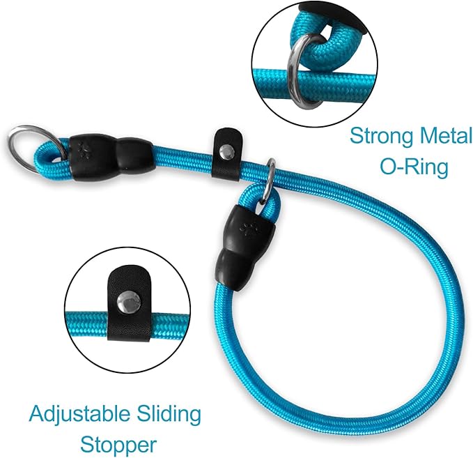 Slip Collar, Dog Choker Collar, Nylon Dog Training Collar with Slidable Stopper No Pull Dog Collars Martingale Collars for Small Medium Large Dogs, Blue, S