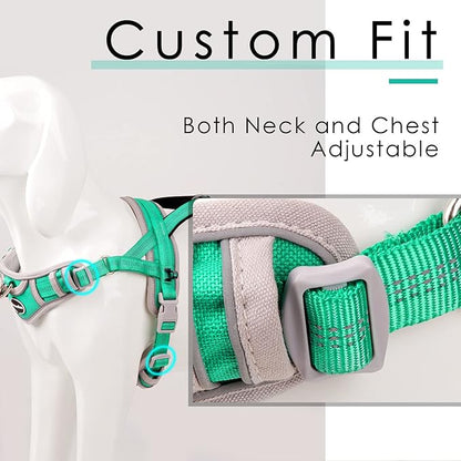 ADVENTUREMORE Dog Harness for Medium Dogs No Pull, Sport Dog Halter Harness Adjustable Reflective Dog Vest Escape Proof Dog Harness with Easy Control Front Clip Handle for Training Walking M Green