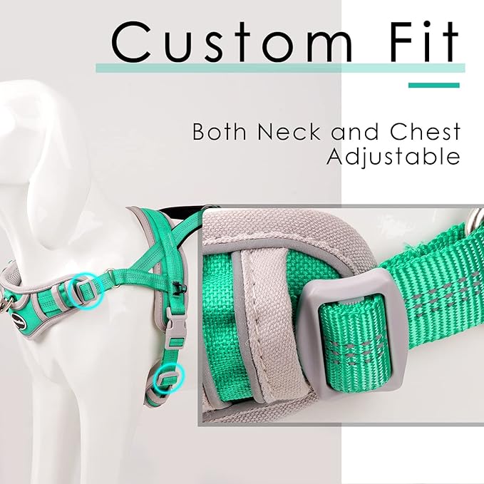 ADVENTUREMORE Dog Harness for Large Dogs No Pull, Sport Dog Halter Harness Reflective Breathable Dog Vest Escape Proof Dog Harness with Easy Control Front Clip Handle for Training Walking XL Green
