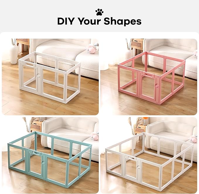 Clear Acrylic Dog Playpen Indoor, Puppy Cat Small Pet Play Pen, Pet Cat Playpen for Rabbits, Dog Fence Crate Kennel Whelping Cage (Grey, 8 Panel)