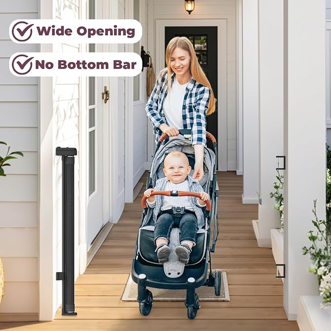 Retractable Baby Gates 2 Pack, 55" Wide Mesh Dog Gate Indoor, 34" Tall Gate for Stairs Doorways Hallways Deck, Child Pet Safety Gate for Indoor Outdoor Home Use, Black