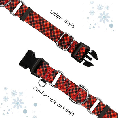 Christmas Martingale Collar for Small Dogs Plaid Dog Collars with Buckle Adjustable Soft Nylon Dog Collar (Red Plaid, Small)